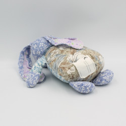 Doudou lapin bleu fleurs GERCA