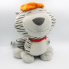 Grand Doudou peluche chat tigré gris casquette orange CARRE BLANC