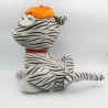 Grand Doudou peluche chat tigré gris casquette orange CARRE BLANC