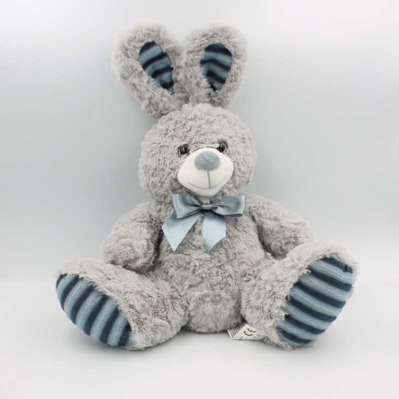 Peluche lapin gris bleu rayé SIPLEC
