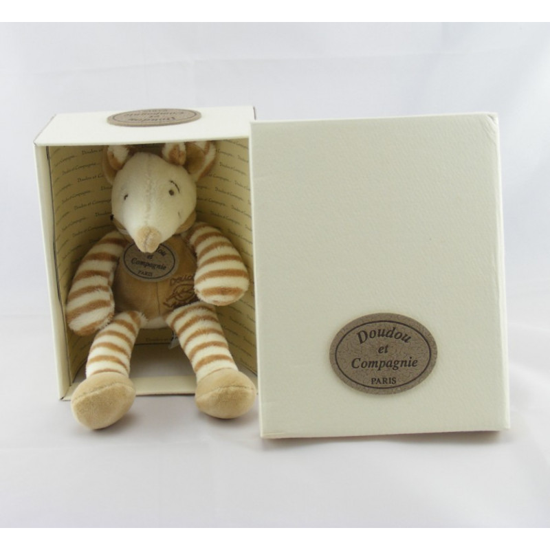 Doudou Nature blanc rayé beige Souris Doudou et compagnie