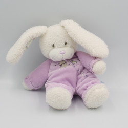 Doudou lapin blanc mauve coeurs TEX BABY
