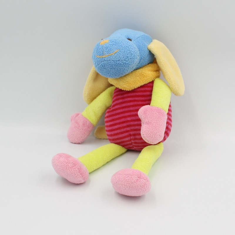 Doudou chien rose bleu vert jaune PLAYKIDS