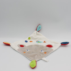 Doudou plat carré ours oiseau blanc gris bleu vert orange rouge NICOTOY