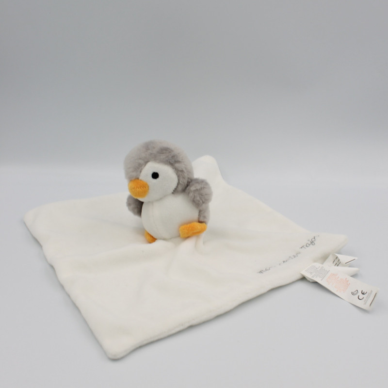 Doudou plat pingouin gris blanc premier Major SERGENT MAJOR