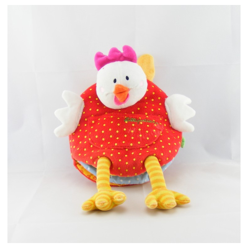 Doudou marionnette poule rouge pois LILLIPUTIENS