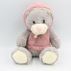 Peluche Doudou chat gris rose capuche GIPSY