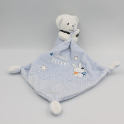 Doudou ours blanc bleu gris Sweet Dreams mouchoir MOTS D'ENFANTS