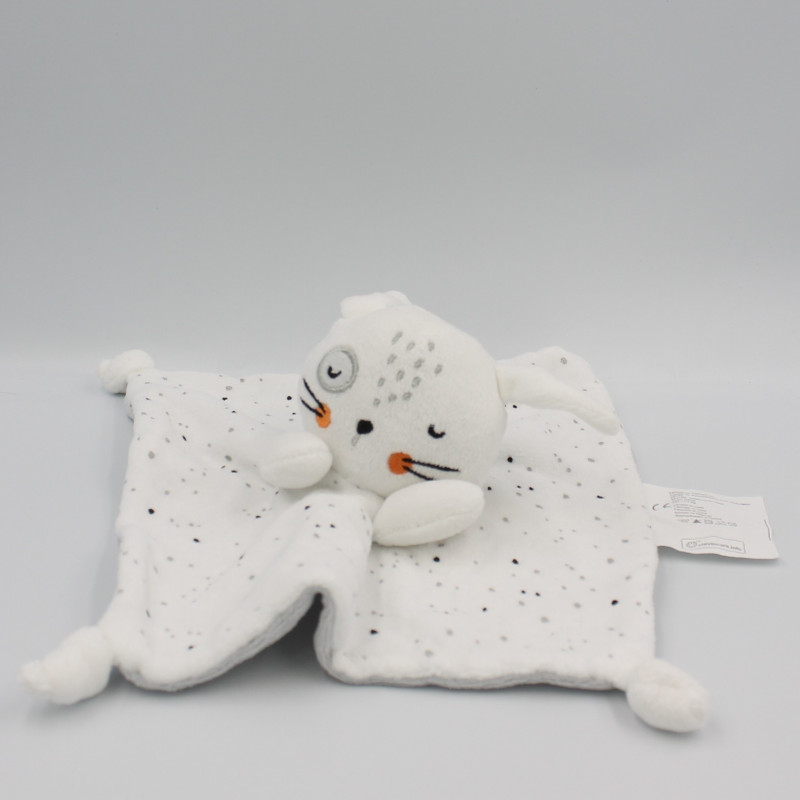 Doudou plat lapin blanc gris pois SIPLEC