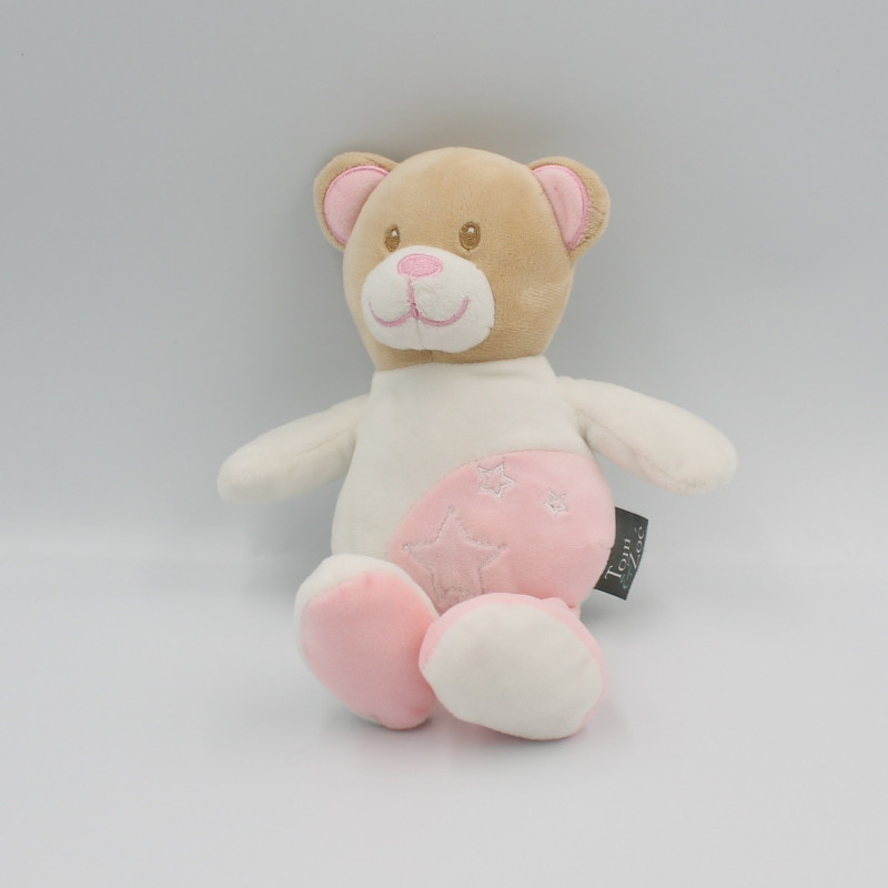 Doudou ours blanc rose étoiles TOM & ZOE