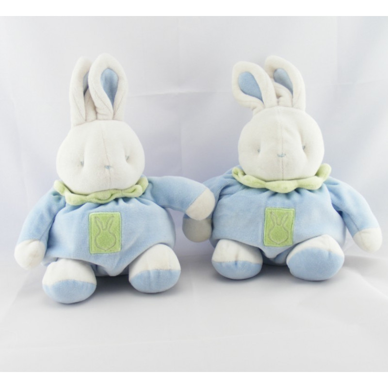 Doudou Lapin boule bleu vert KLORANE