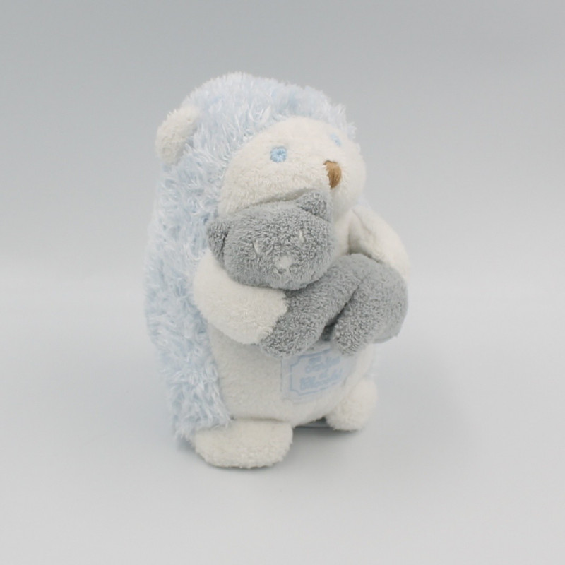 Doudou hérisson bleu avec chat gris TARTINE ET CHOCOLAT