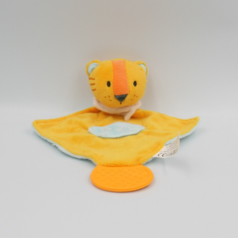 Doudou plat tigre orange jaune bleu TOM & ZOE