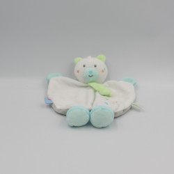 Doudou plat ours blanc bleu vert gris SUCRE D'ORGE