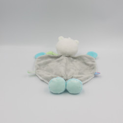 Doudou plat ours blanc bleu vert gris SUCRE D'ORGE