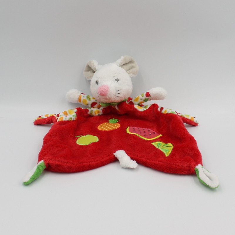 Doudou plat souris rouge fruits NICOTOY
