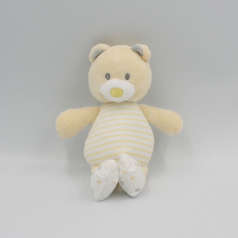 Doudou ours blanc écru jaune gris étoiles TOM & ZOE
