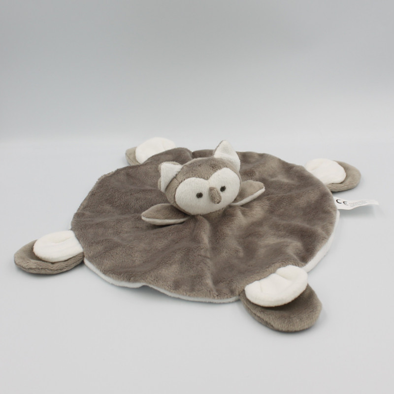 Doudou plat chouette hibou gris blanc LEONIE'S FRANCE