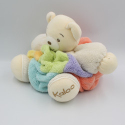 Doudou ours plume multicolore blanc bleu vert orange jaune KALOO