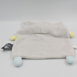 Doudou plat nuage blanc gris jaune rayé ORCHESTRA