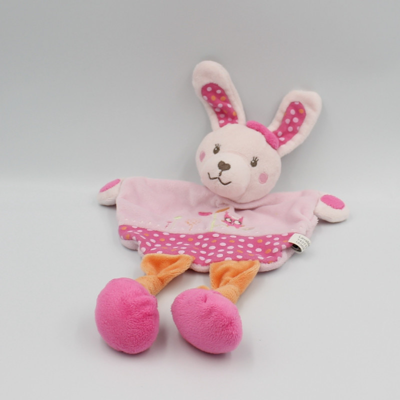 Doudou plat lapin rose orange à pois hibou TEX
