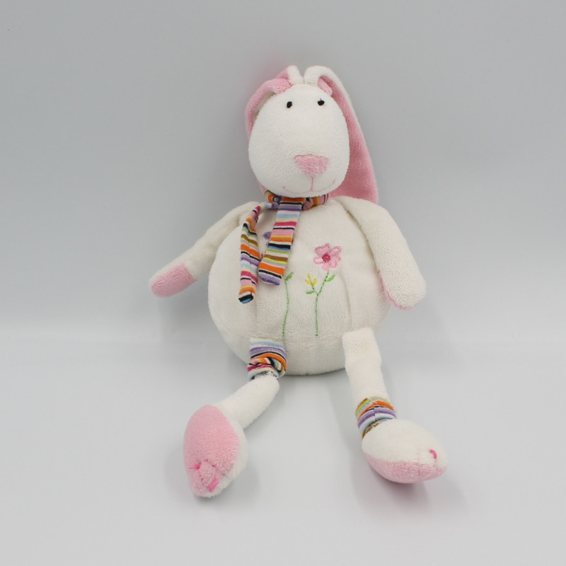 Doudou plat rond lapin bleu blanc BREIZH CREATIONS