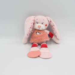 Doudou lapin rose fleurs oiseau dentition TEX BABY