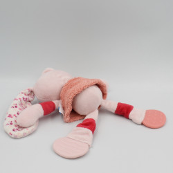 Doudou lapin rose fleurs oiseau dentition TEX BABY