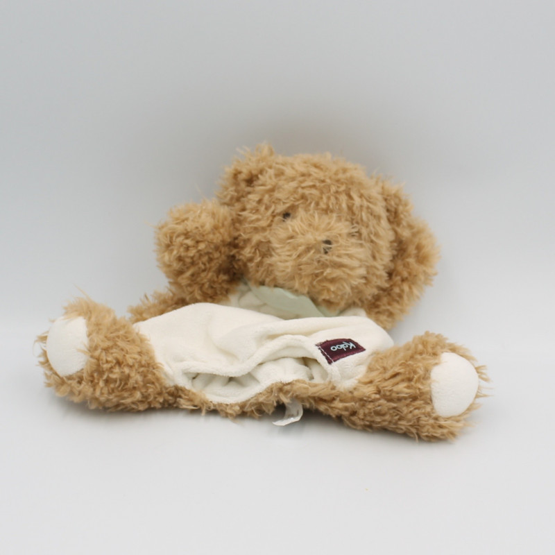 Doudou marionnette ours beige marron blanc foulard bleu Les Amis KALOO