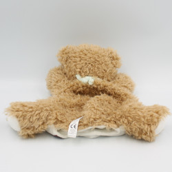 Doudou marionnette ours beige marron blanc foulard bleu Les Amis KALOO