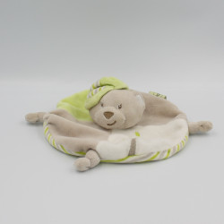 Doudou plat rond ours gris vert casquette BABY NAT