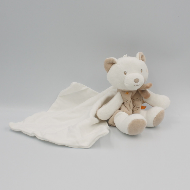 Doudou ours beige blanc mouchoir Cajou SUCRE D'ORGE