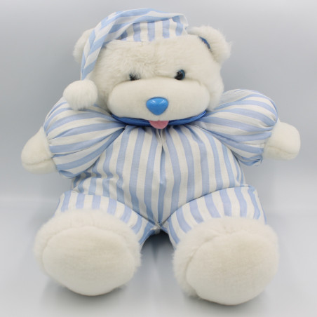 Grande peluche ours blanc rayé bleu Pampers