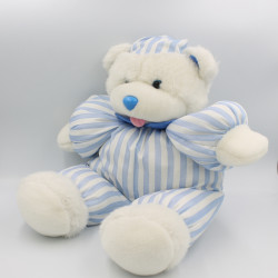 Grande peluche ours blanc rayé bleu Pampers
