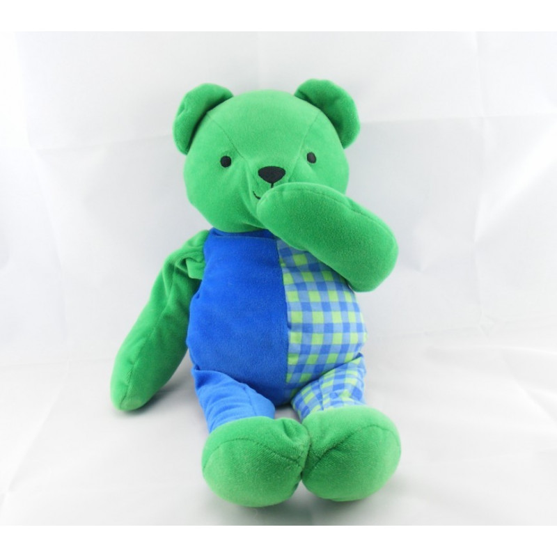 Doudou ours boule bleu vert carreau BERCHET