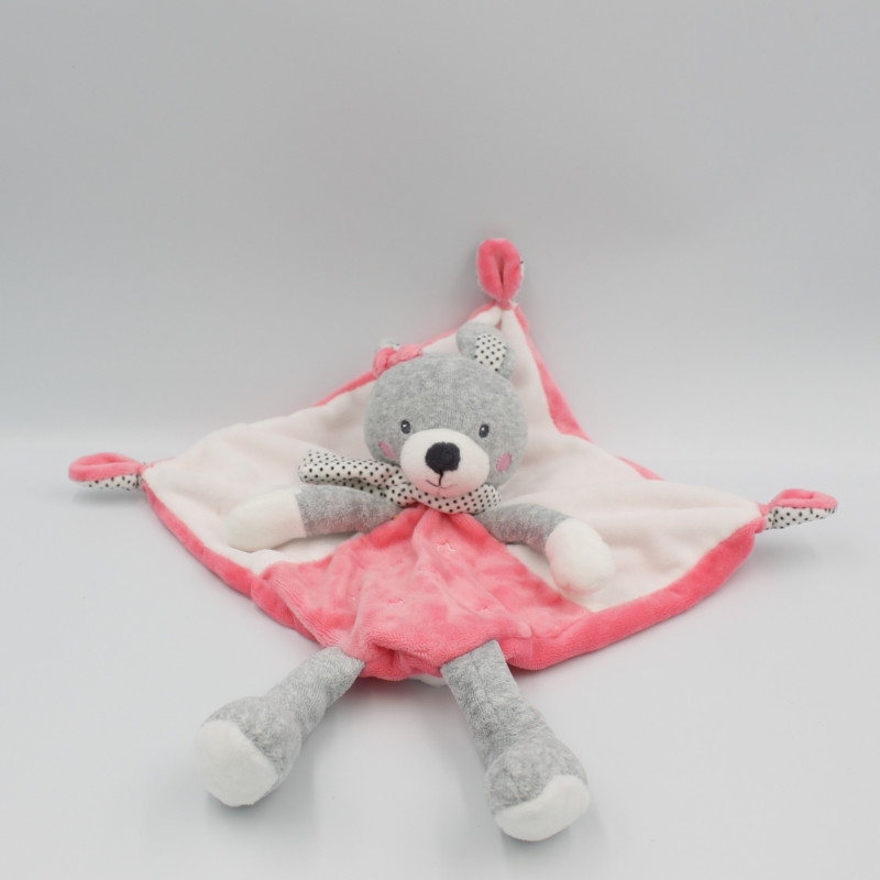 Doudou plat lapin gris rose pois TEX