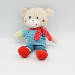 Doudou ours gris bleu rouge pois lune NICOTOY