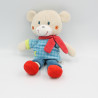 Doudou ours gris bleu rouge pois lune NICOTOY