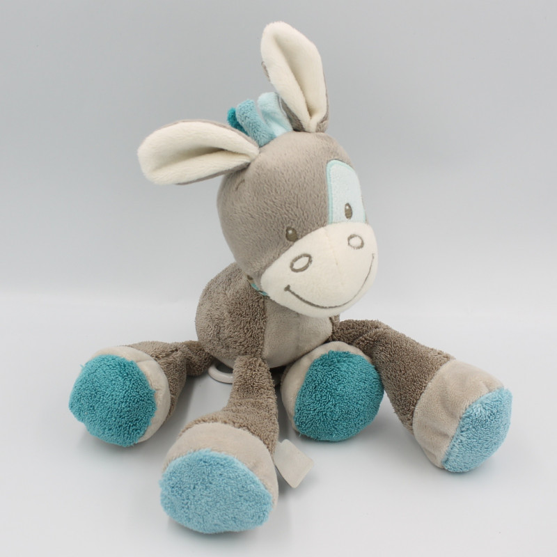 Doudou musical âne cheval gris bleu Gaston et Cyril NATTOU