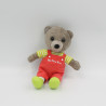 Doudou Petit Ours Brun salopette rouge JEMINI