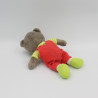 Doudou Petit Ours Brun salopette rouge JEMINI