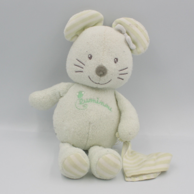 Doudou luminou souris verte avec mouchoir JEMINI