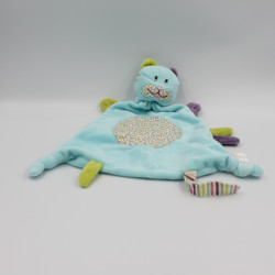 Doudou plat chat bleu violet vert NICOTOY MONOPRIX