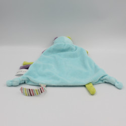 Doudou plat chat bleu violet vert NICOTOY MONOPRIX