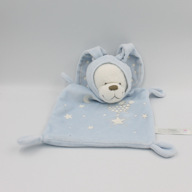 Doudou luminescent plat ours lapin blanc bleu oiseau NICOTOY