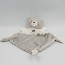 Doudou plat ours gris blanc étoiles Tout petit MOTS D'ENFANTS