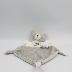 Doudou plat ours gris blanc étoiles Tout petit MOTS D'ENFANTS