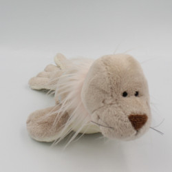 Doudou peluche phoque beige blanc rose pois bleu NICI