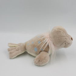 Doudou peluche phoque beige blanc rose pois bleu NICI