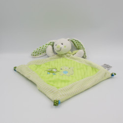 Doudou plat lapin blanc vert MOTS D'ENFANTS